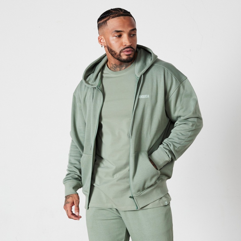 Vanquish Fitness Essential Green Oversized Full Zip Hoodie Green | IFLK16085