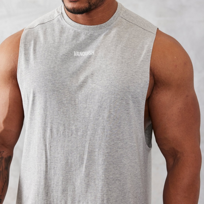 Vanquish Fitness Essential Grey Oversized Sleeveless T Shirt Light Grey | QFAS60247