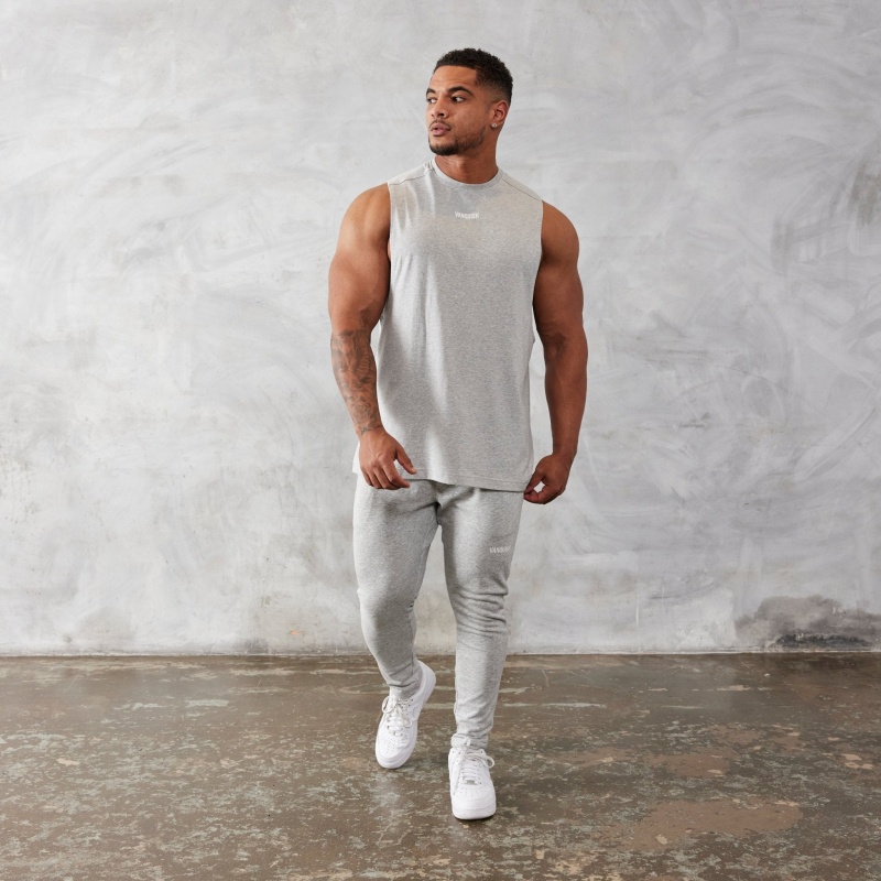 Vanquish Fitness Essential Grey Oversized Sleeveless T Shirt Light Grey | QFAS60247