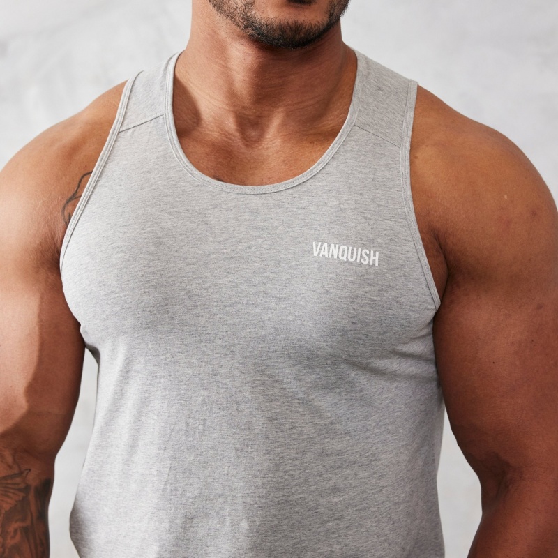 Vanquish Fitness Essential Grey Regular Fit Tank Top Light Grey | HDIF37649