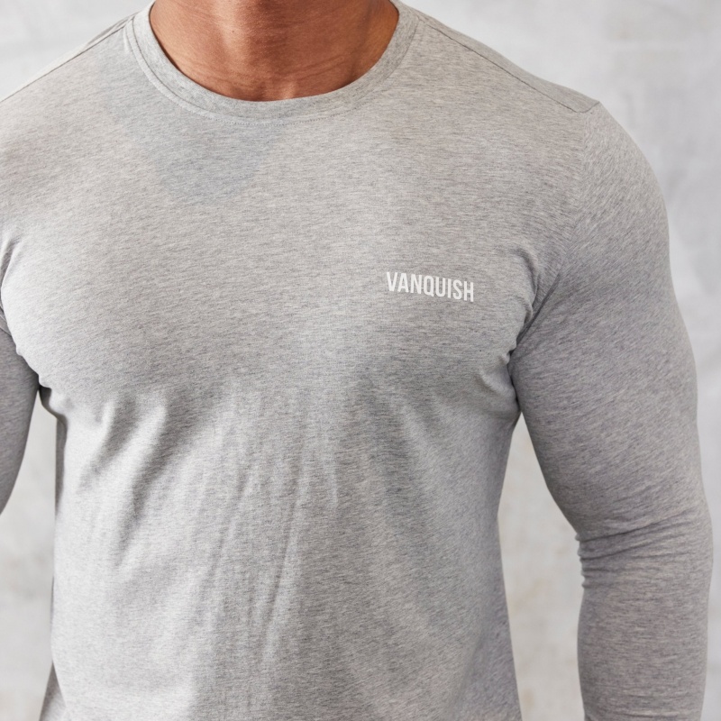 Vanquish Fitness Essential Grey Slim Fit Long Sleeve T Shirt Light Grey | TWIG61827