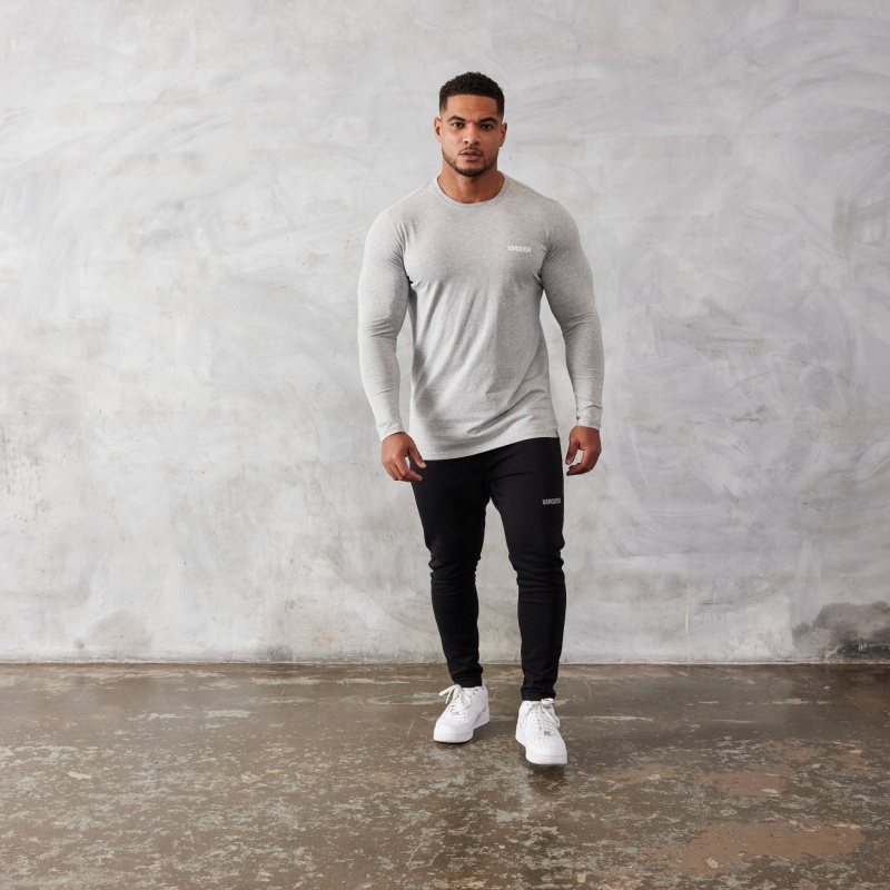 Vanquish Fitness Essential Grey Slim Fit Long Sleeve T Shirt Light Grey | TWIG61827