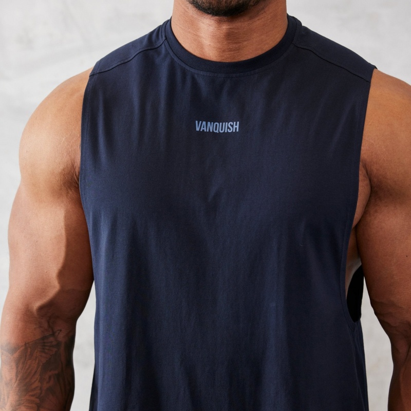 Vanquish Fitness Essential Navy Blue Oversized Sleeveless T Shirt Navy Blue | SCZR48532