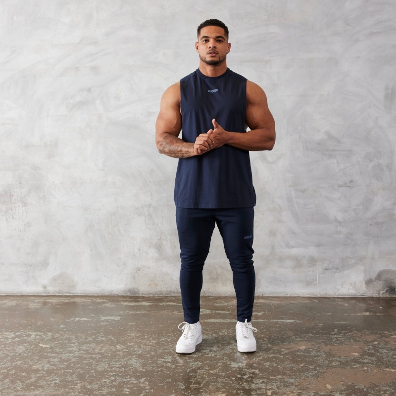 Vanquish Fitness Essential Navy Blue Oversized Sleeveless T Shirt Navy Blue | SCZR48532