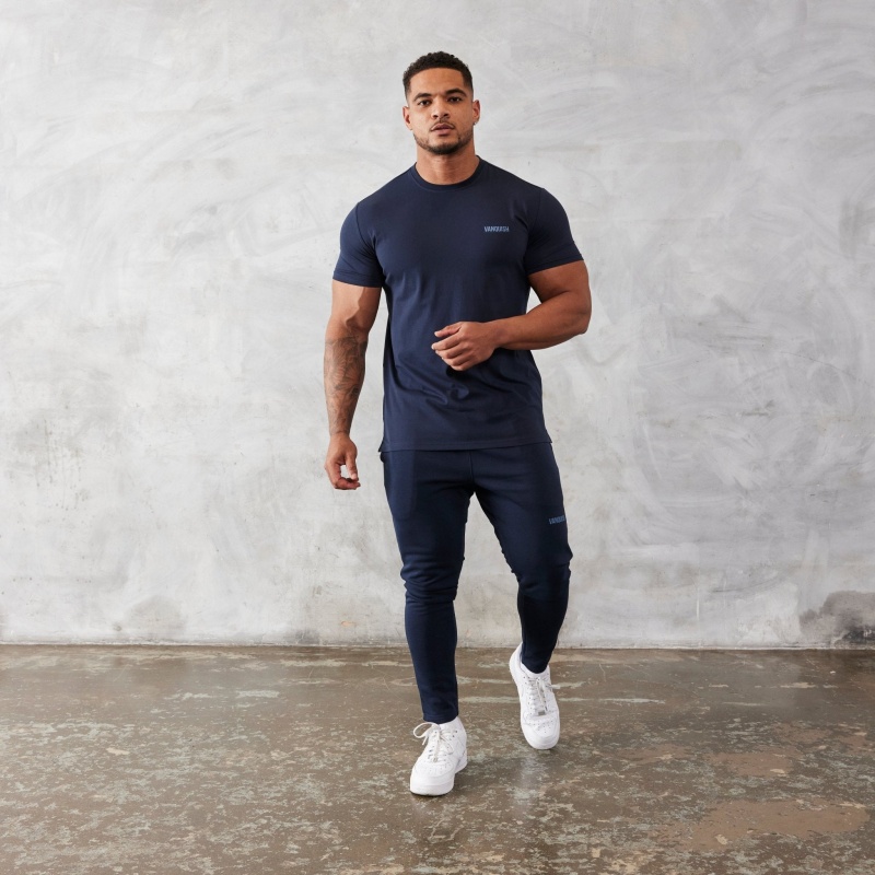 Vanquish Fitness Essential Navy Blue Slim Fit Short Sleeve T Shirt Navy Blue | BJTW30465