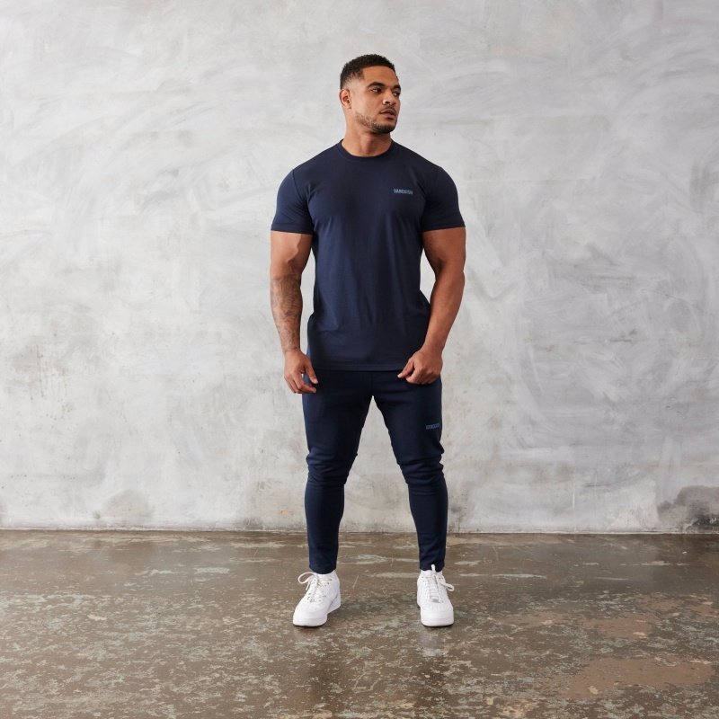 Vanquish Fitness Essential Navy Blue Slim Fit Short Sleeve T Shirt Navy Blue | BJTW30465