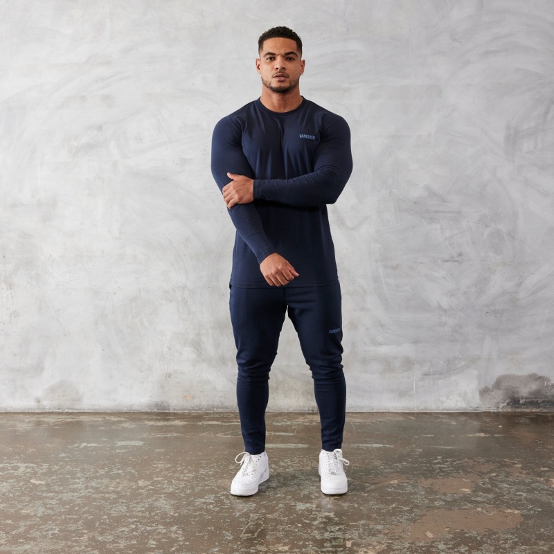 Vanquish Fitness Essential Navy Blue Tapered Fit Sweatpants Navy Blue | QJBS67351