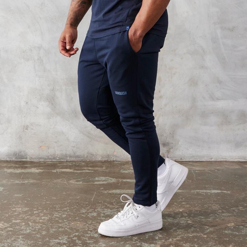 Vanquish Fitness Essential Navy Blue Tapered Fit Sweatpants Navy Blue | QJBS67351