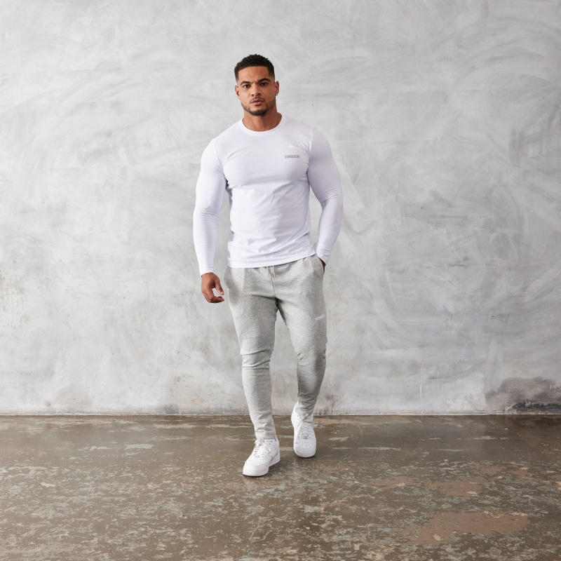 Vanquish Fitness Essential White Slim Fit Long Sleeve T Shirt White | EMDR46782