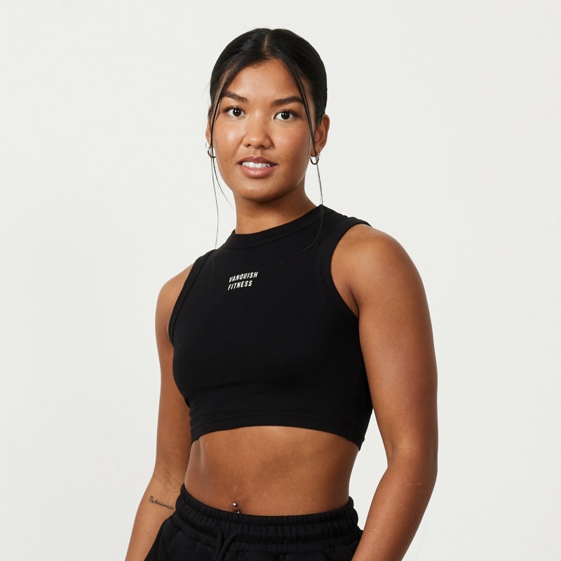 Vanquish Fitness Jet Black Rejuvenate Cropped Tank Top Jet Black | BSDY93548