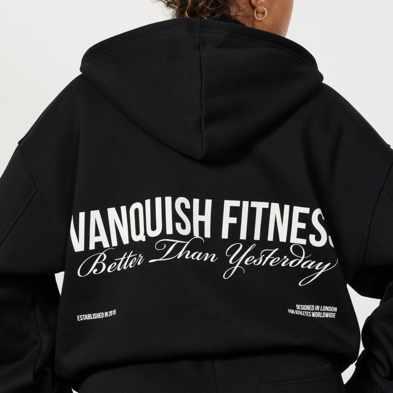 Vanquish Fitness Jet Black Rejuvenate Full Zip Oversized Hoodie Jet Black | ZUFG75120