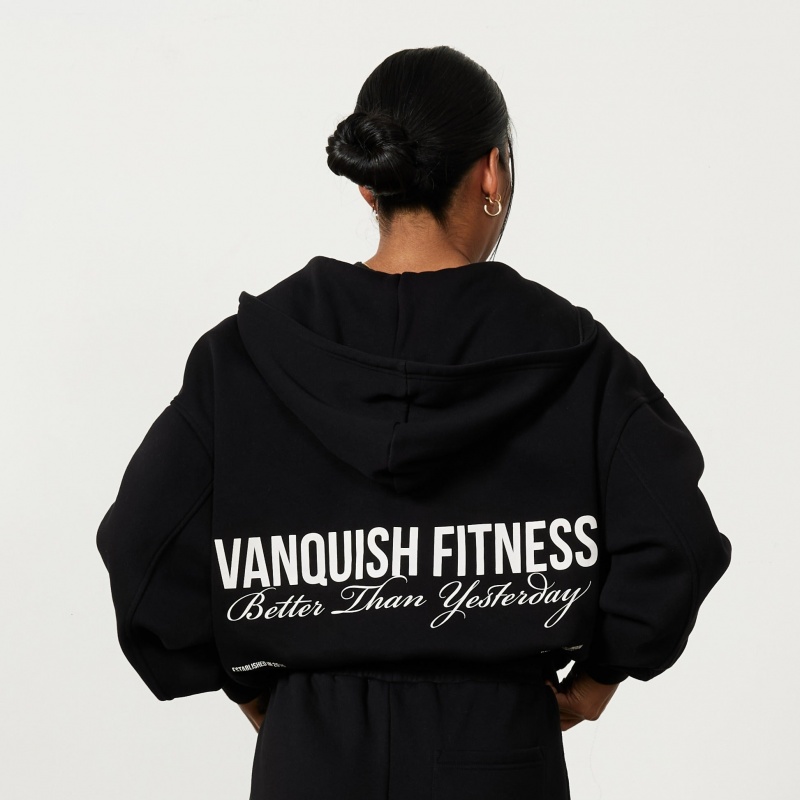 Vanquish Fitness Jet Black Rejuvenate Full Zip Oversized Hoodie Jet Black | ZUFG75120