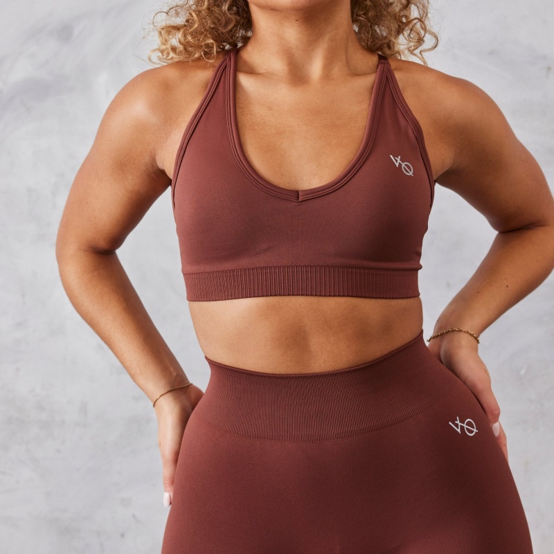 Vanquish Fitness Neutral V2 Seamless Brown Bra Brown | CJOZ34987