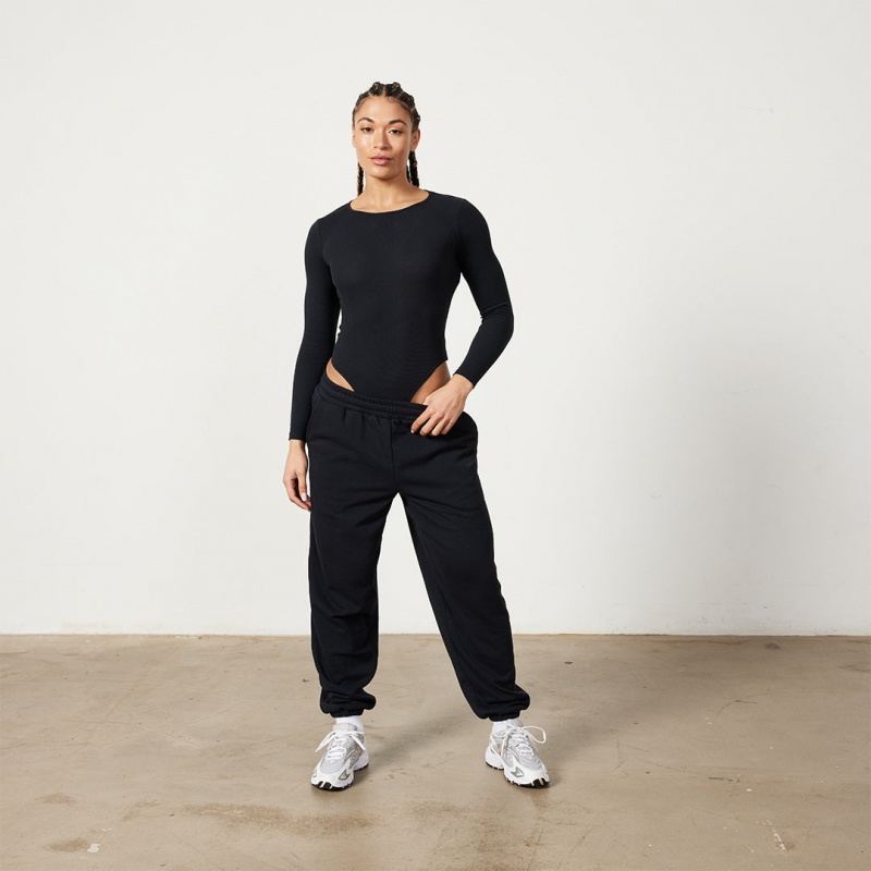 Vanquish Fitness Restore Black Long Sleeve Ribbed Bodysuit Black | ZRLH05946