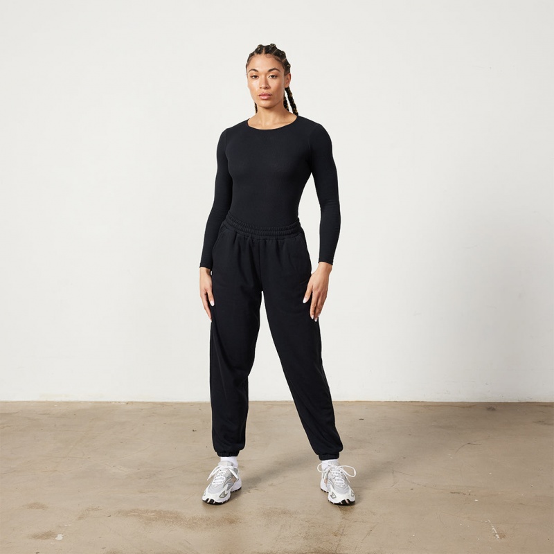 Vanquish Fitness Restore Black Long Sleeve Ribbed Bodysuit Black | ZRLH05946