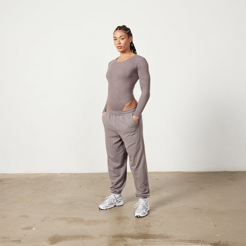 Vanquish Fitness Restore Cinder Brown Long Sleeve Ribbed Bodysuit Cinder Brown | ZMFS68452