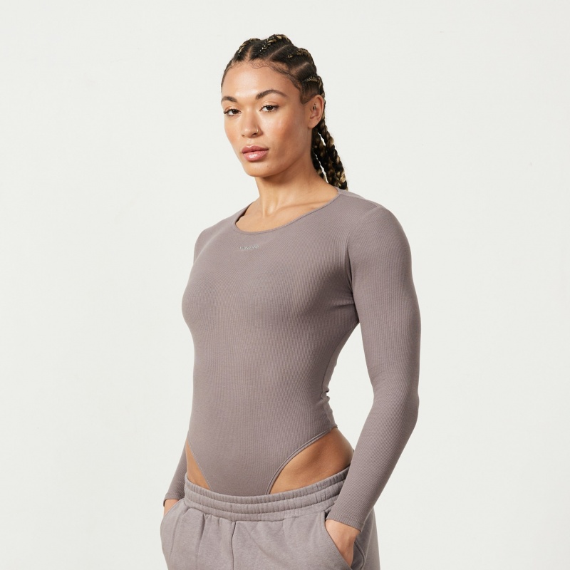 Vanquish Fitness Restore Cinder Brown Long Sleeve Ribbed Bodysuit Cinder Brown | ZMFS68452