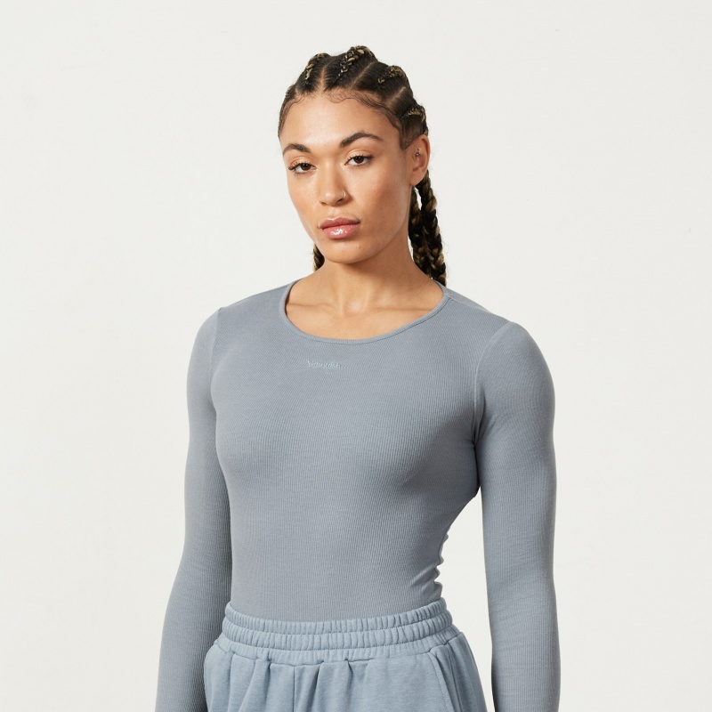 Vanquish Fitness Restore Slate Grey Long Sleeve Ribbed Bodysuit Slate Grey | HRXI15236