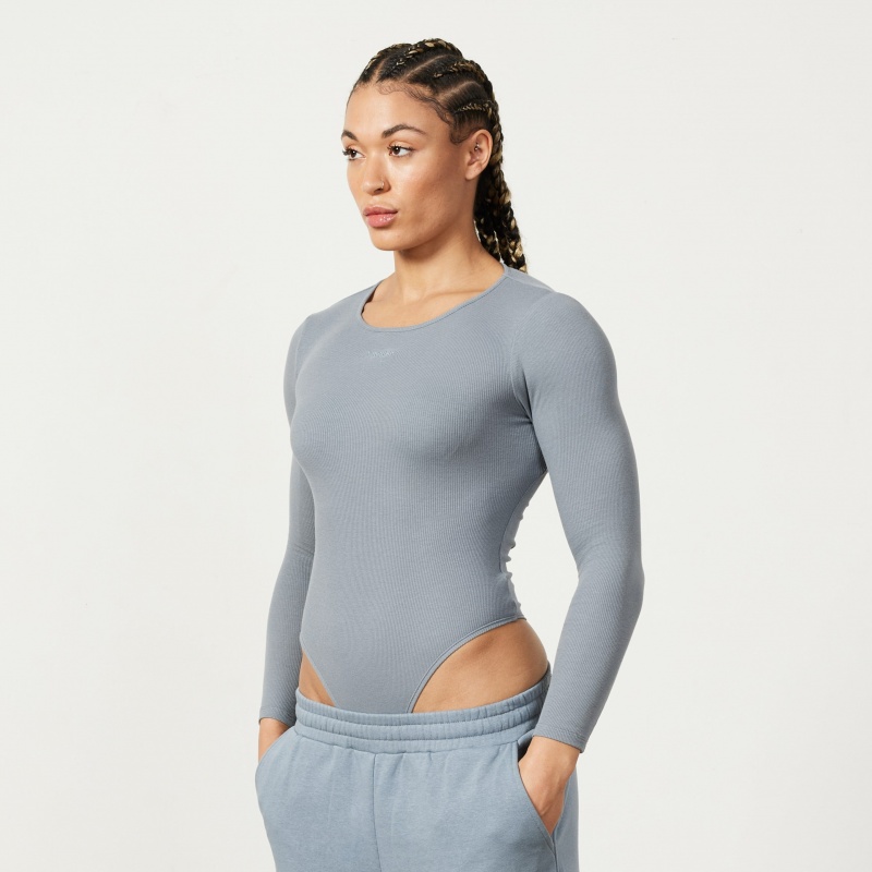 Vanquish Fitness Restore Slate Grey Long Sleeve Ribbed Bodysuit Slate Grey | HRXI15236