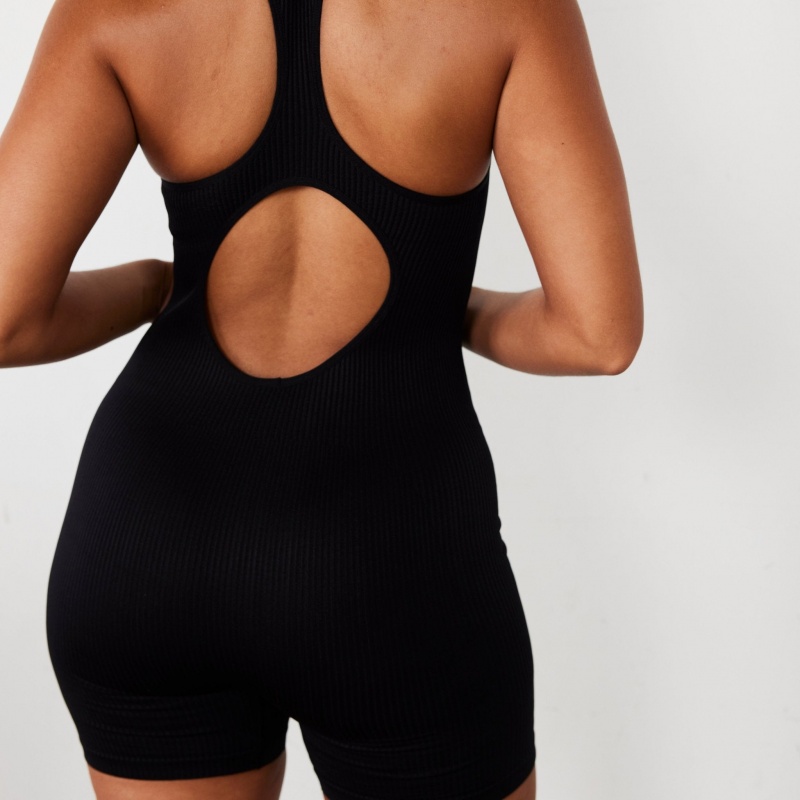 Vanquish Fitness Ribbed Seamless Black Back Keyhole All In One Black | HFMP93254