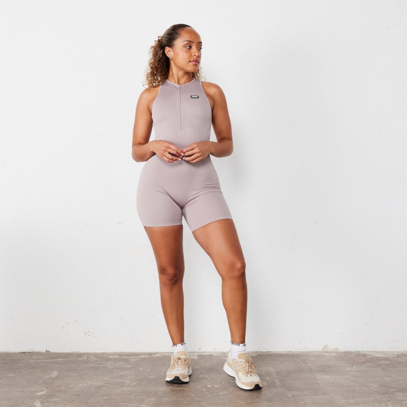 Vanquish Fitness Ribbed Seamless Blush Back Keyhole All In One Blush | MKQO30495