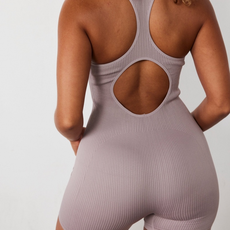 Vanquish Fitness Ribbed Seamless Blush Back Keyhole All In One Blush | MKQO30495