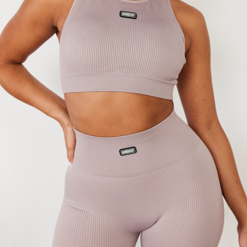 Vanquish Fitness Ribbed Seamless Blush Racer Back Bra Blush | VRQO18390