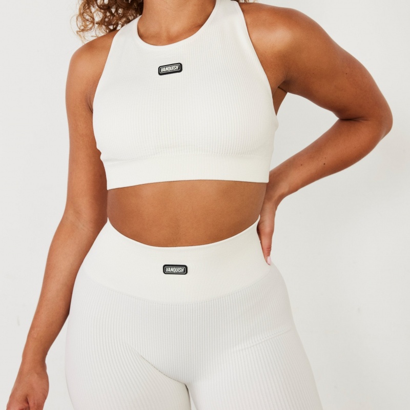 Vanquish Fitness Ribbed Seamless Marshmallow Racer Back Bra Marshmallow | UFCL13945