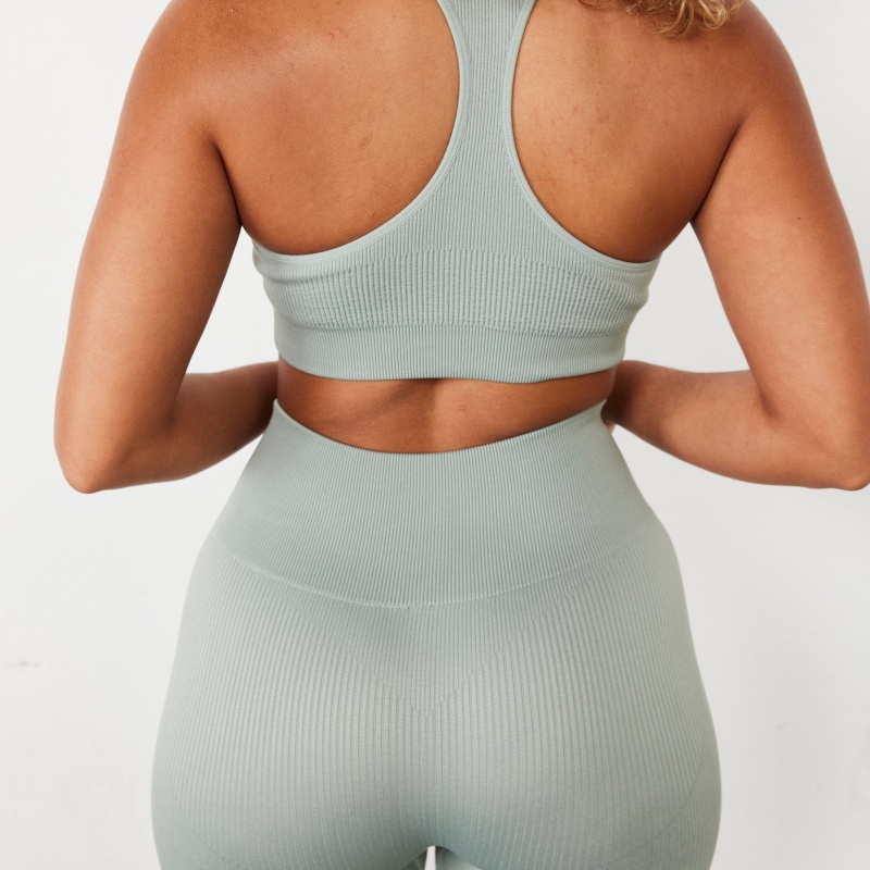 Vanquish Fitness Ribbed Seamless Slate Grey Racer Back Bra Slate Grey | BNPW38196