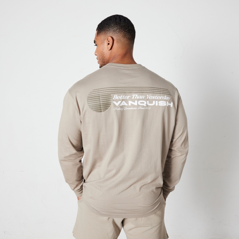 Vanquish Fitness Stone Athletics Division Oversized Long Sleeve T Shirt Stone | YJWP83275