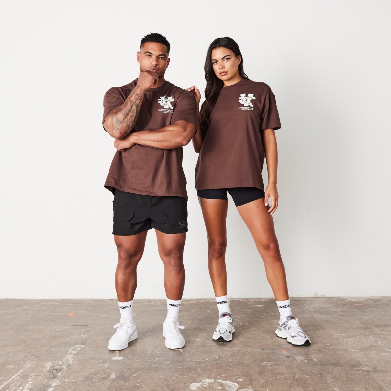 Vanquish Fitness TSP Coffee Brown Weightlifting Team Oversized T Shirt Coffee Brown | EUYD90173