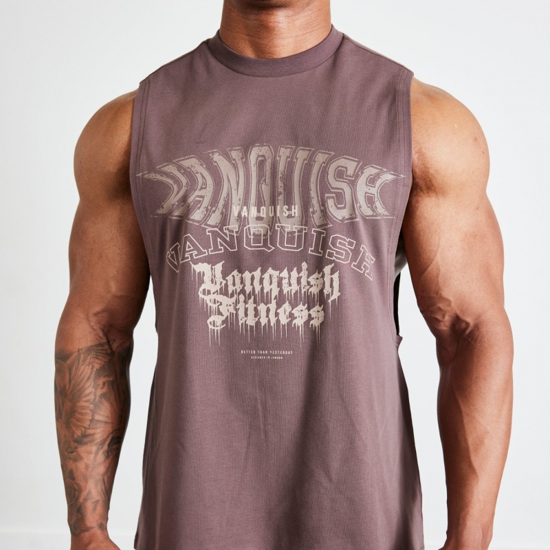 Vanquish Fitness TSP Dark Brown Metal Sleeveless T Shirt Dark Brown | FZGW24801