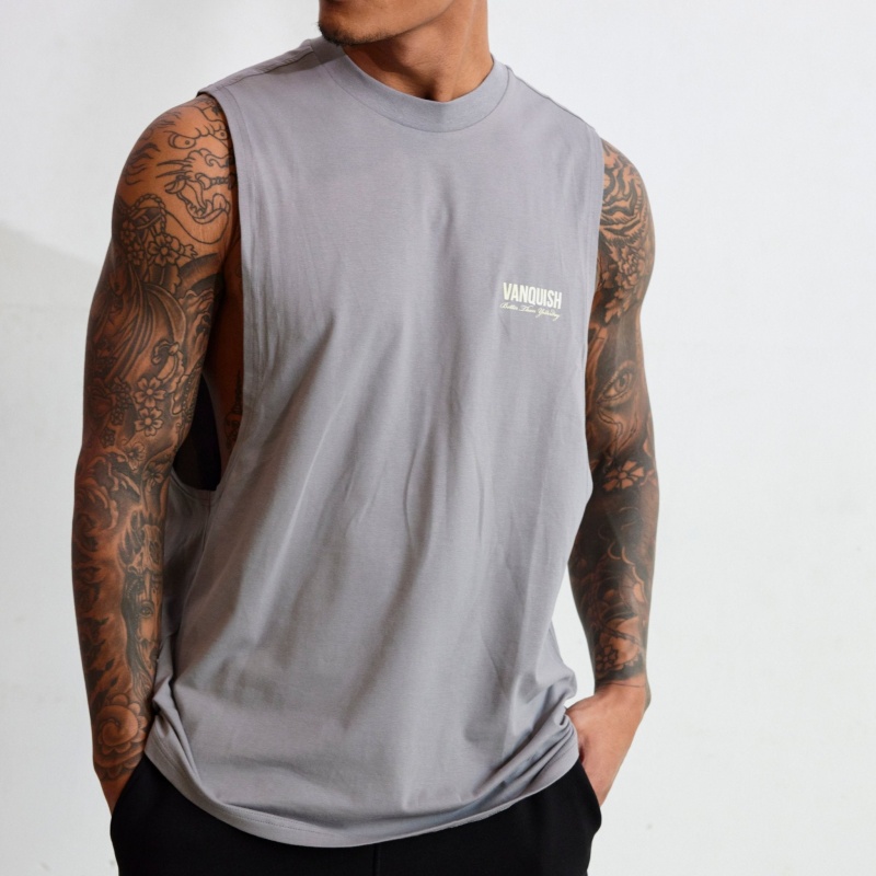 Vanquish Fitness TSP Frost Grey Multi Print Sleeveless T Shirt Frost Grey | FNPC70183