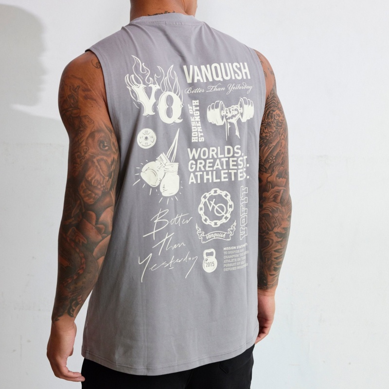 Vanquish Fitness TSP Frost Grey Multi Print Sleeveless T Shirt Frost Grey | FNPC70183