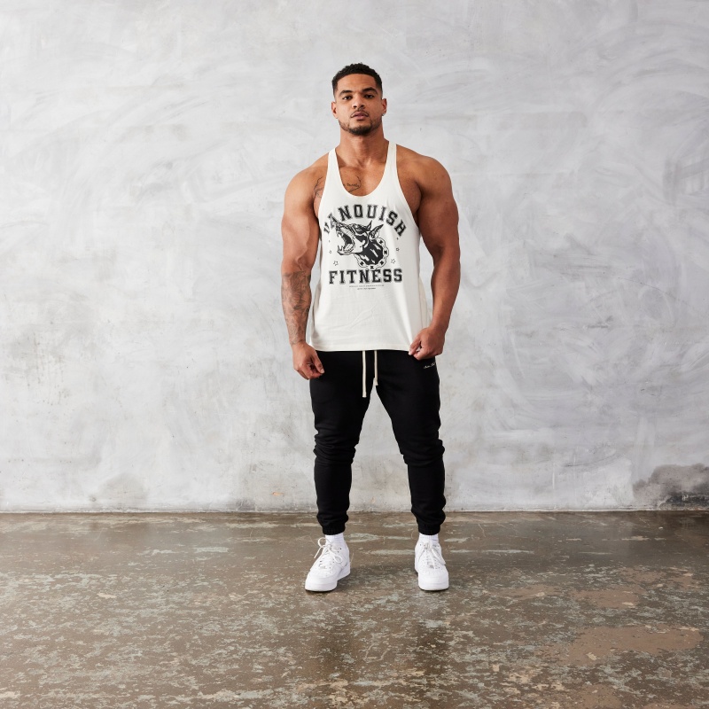 Vanquish Fitness TSP Vintage White Dobermann Stringer Vest White | HLVY29683