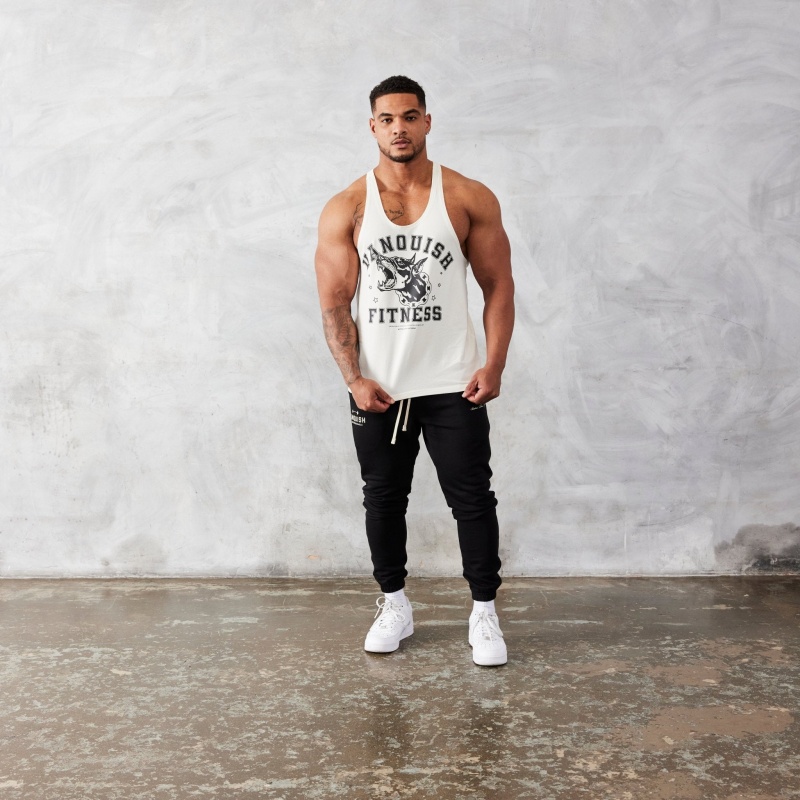 Vanquish Fitness TSP Vintage White Dobermann Stringer Vest White | HLVY29683