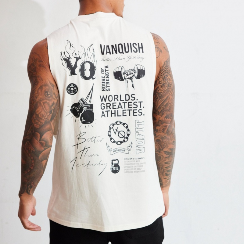 Vanquish Fitness TSP Vintage White Multi Print Sleeveless T Shirt Vintage White | VEQX09285