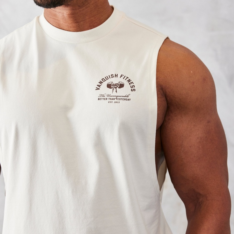 Vanquish Fitness TSP Vintage White Strength Sleeveless T Shirt White | IPFM50178