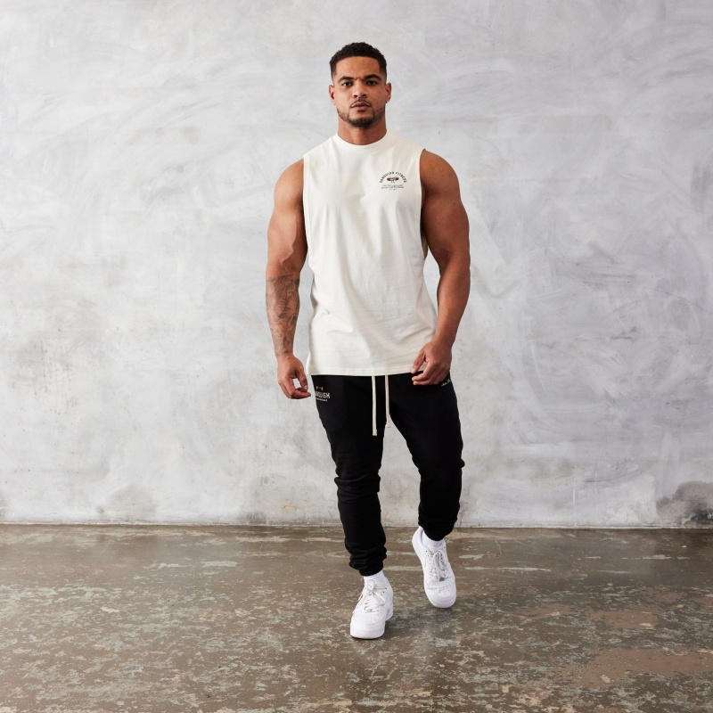 Vanquish Fitness TSP Vintage White Strength Sleeveless T Shirt White | IPFM50178