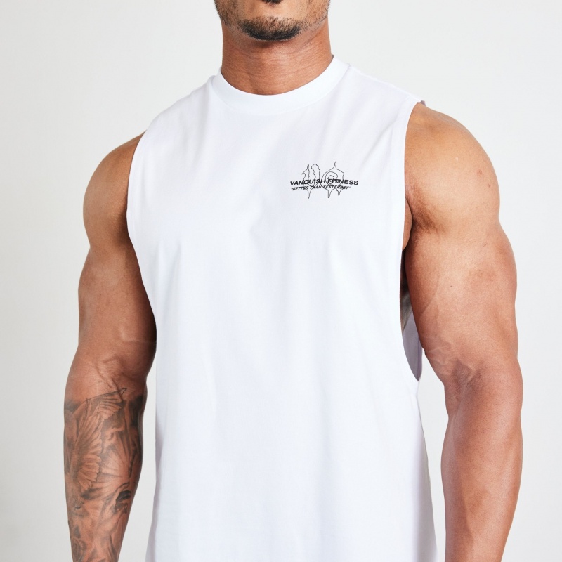 Vanquish Fitness TSP White Determination Sleeveless T Shirt White | AWYG73806