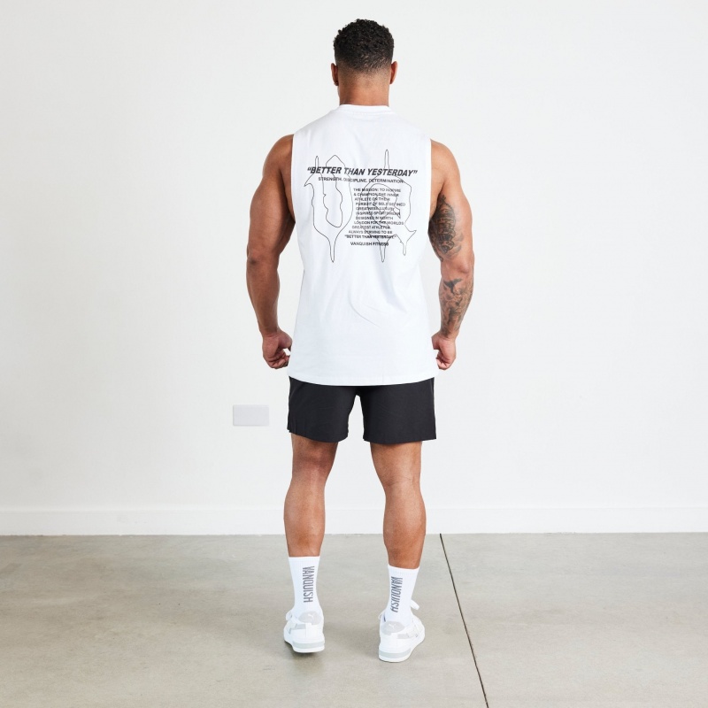 Vanquish Fitness TSP White Determination Sleeveless T Shirt White | AWYG73806