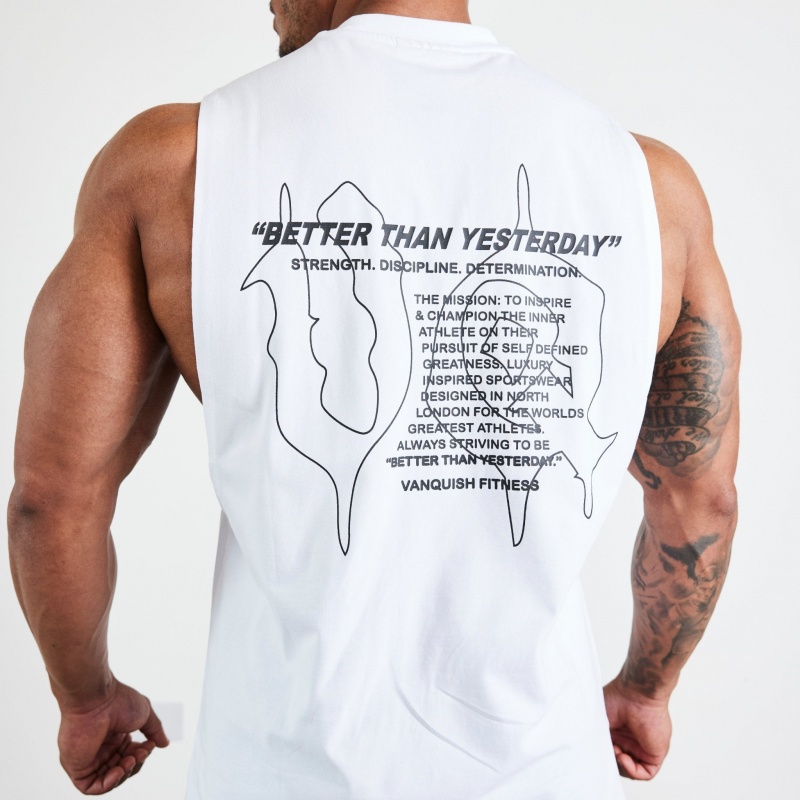 Vanquish Fitness TSP White Determination Sleeveless T Shirt White | AWYG73806