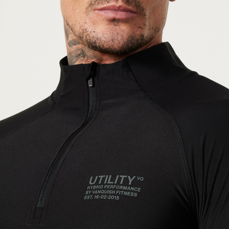 Vanquish Fitness Utility Black 1/4 Zip Training Top Black | PTGA76910