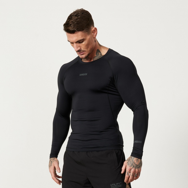 Vanquish Fitness Utility Black Long Sleeve Base Layer Top Black | UROB09784