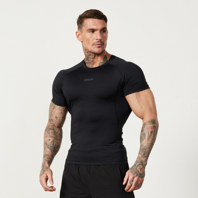 Vanquish Fitness Utility Black Short Sleeve Base Layer Top Black | VMNA64210