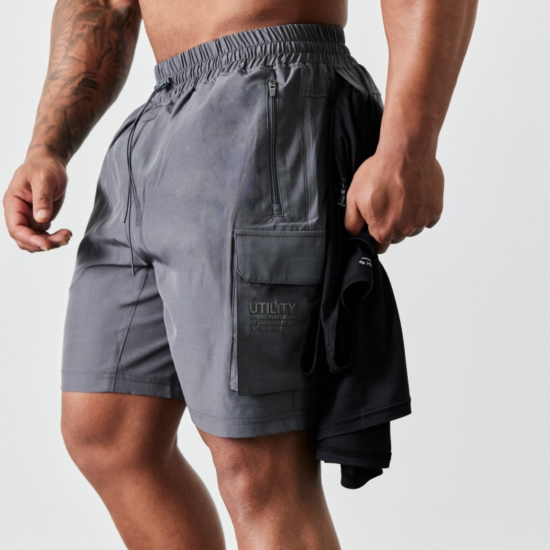 Vanquish Fitness Utility V2 Grey Cargo Shorts Grey | SVKQ19736