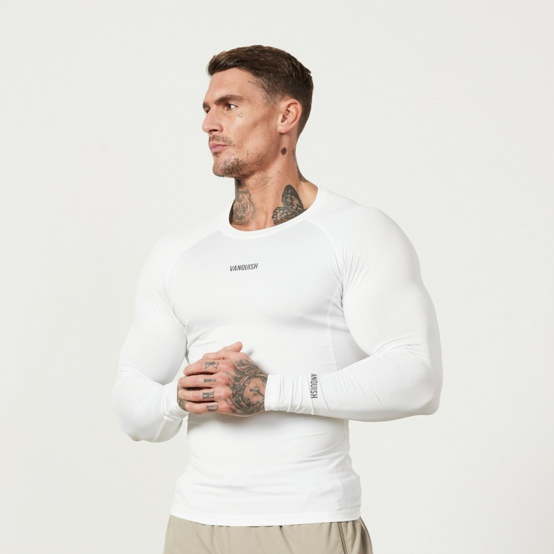 Vanquish Fitness Utility White Long Sleeve Base Layer Top White | CGAX04328